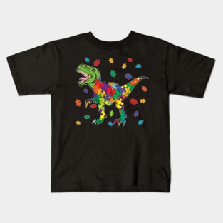 T-Rex Dinosaur Autism Awareness Puzzle Piece Kids T-Shirt